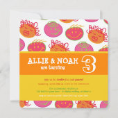 漫画バブルガム顔ツインズ誕生日フォト招待状 招待状 (正面)