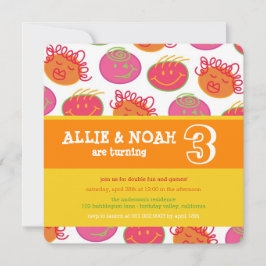 漫画バブルガム顔ツインズ誕生日フォト招待状 招待状