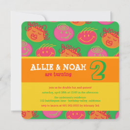 漫画バブルガム顔ツインズ誕生日フォト招待状 招待状