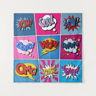 漫画バブルセット。式Bom、カッコいいPow、Oop タペストリー