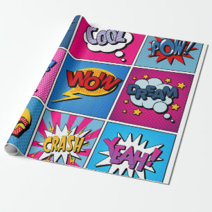 漫画バブルセット。式Bom、カッコいいPow、Oop ラッピングペーパー