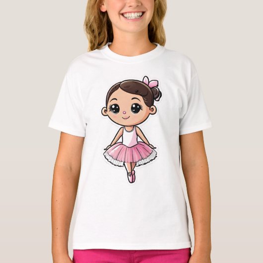 漫画バレリナピンクツチュヘアボウ濃い髪 Tシャツ (正面)