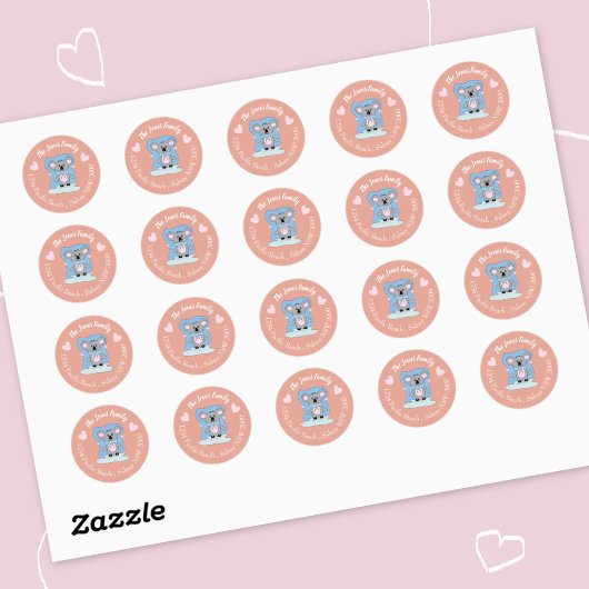 漫画バレンタインコアラ桃封筒用シール ラウンドシール