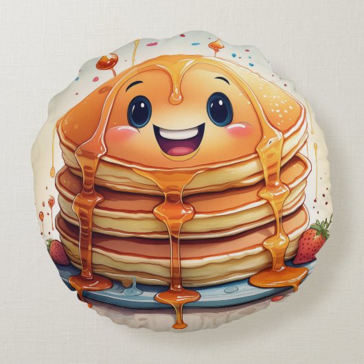 漫画パンケーキ丸い枕お洒落- andおもしろい ラウンドクッション (裏面)