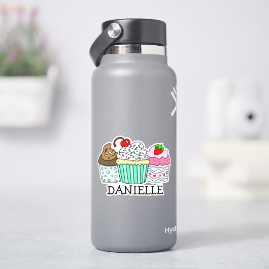 漫画パーソナライズされたのカップケーキと名前のシール シール (HydroFlask)