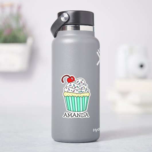 漫画パーソナライズされたのバニラカップケーキと名前 シール (HydroFlask)