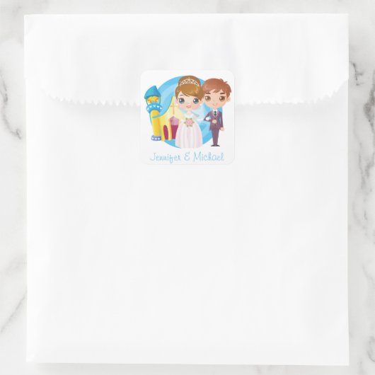 漫画パーソナライズされたの花嫁と花婿の愛結婚の スクエアシール (バッグ)