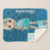 漫画パーソナライズされたスタイルガールとグリッター シェルパブランケット (正面(横))