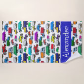 漫画パーソナライズされたスタイルトラックイラストレーション ビーチタオル (正面)