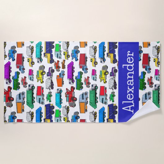 漫画パーソナライズされたスタイルトラックイラストレーション ビーチタオル (正面)