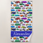 漫画パーソナライズされたスタイルトラックイラストレーション ビーチタオル (正面)