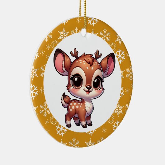 漫画パーソナライズされたチビ（小さくかわいく書いた感じ）トナカイのクリスマス セラミックオーナメント (右)