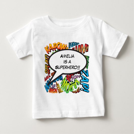 漫画パーソナライズされたブックアポップ・アートのートスピーチバブル ベビーTシャツ (正面)