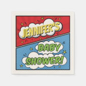 漫画パーソナライズされたブックスーパーヒーローベビーシャワー スタンダードカクテルナプキン (正面)