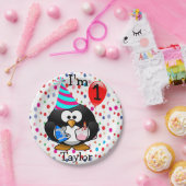 漫画パーソナライズされたペンギン1歳の誕生日パーティー ペーパープレート (パーティー)