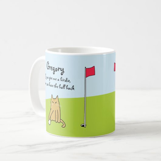 漫画パーソナライズされた猫おもしろいゴルフのジョーク コーヒーマグカップ (正面左)