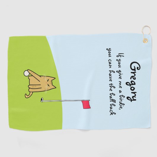 漫画パーソナライズされた猫おもしろいゴルフのジョーク ゴルフタオル (横)