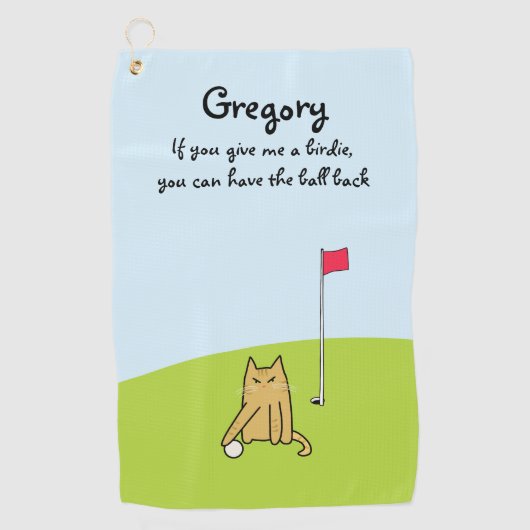 漫画パーソナライズされた猫おもしろいゴルフのジョーク ゴルフタオル (正面)