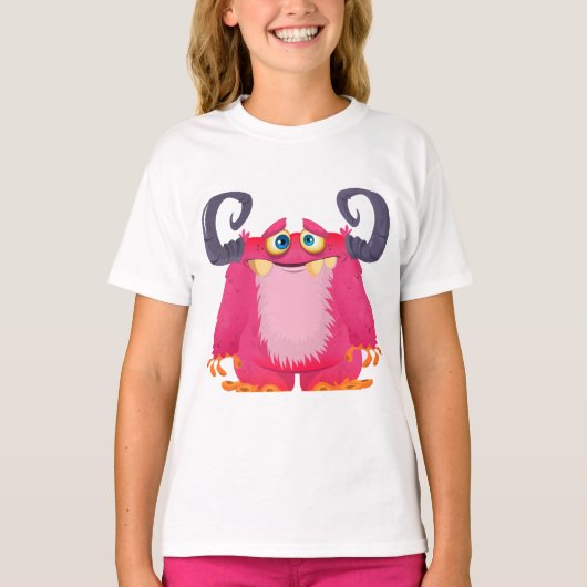 漫画ピンクのモンスターガールのTシャツ Tシャツ (正面)