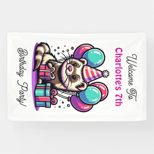 漫画フェターの女の子の誕生日パーティパーソナライズされた 横断幕 (横)