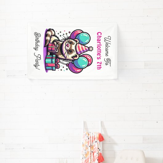 漫画フェターの女の子の誕生日パーティパーソナライズされた 横断幕 (インサイチュ)