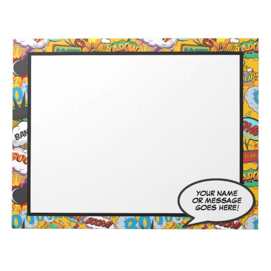 漫画ブックおもしろい音声バブル名メッセージ ノートパッド (正面)