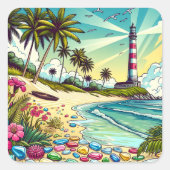 漫画ブックかわいらしスタイルトロピカルパラダイス スクエアシール (正面)