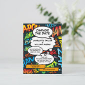 漫画ブックの延期日結婚の変更 案内ポストカード (スタンド正面)