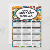 漫画ブックアポップ・アートのートスピーチバブル2020カレンダー 招待状 (正面)