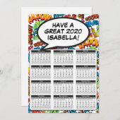 漫画ブックアポップ・アートのートスピーチバブル2020カレンダー 招待状 (正面/裏面)