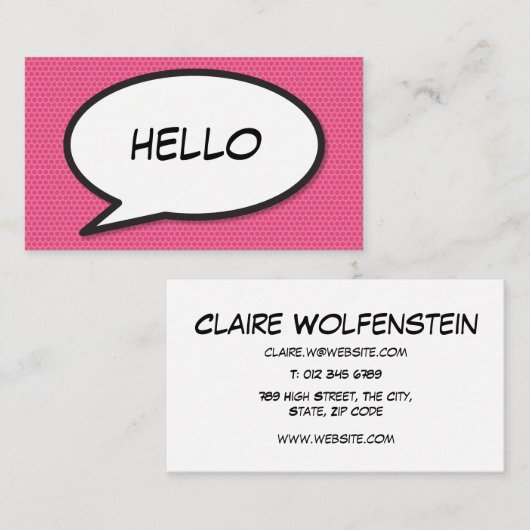 漫画ブックアポップ・アートのートハローピンク 名刺 (正面/裏面)