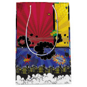 漫画ブックアポップ・アートのートバースデーパーティーカラフル ミディアムペーパーバッグ (正面)