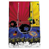 漫画ブックアポップ・アートのートバースデーパーティーカラフル ミディアムペーパーバッグ (裏面)