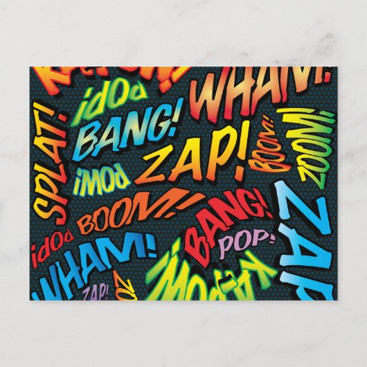 漫画ブックアポップ・アートのート結婚式招待状 案内ポストカード (裏面)