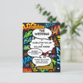 漫画ブックアポップ・アートのート結婚式招待状 案内ポストカード (スタンド正面)