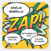 漫画ブックアポップ・アートのート誕生の状態パーソナライズされた スクエアシール (正面)