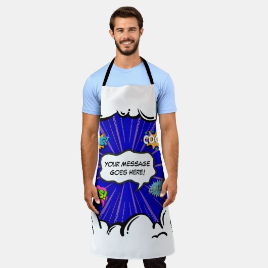 漫画ブックアートポップ・アートの追加文字カスタム エプロン (着用した状態)