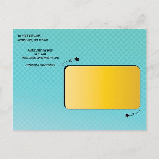 漫画ブックウェディング日付の保存 案内ポストカード (裏面)