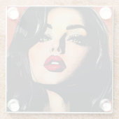 漫画ブックウーマングリーンアイズレトロベンデイドット ガラスコースター (裏面)