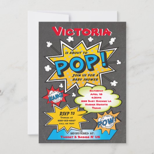 漫画ブックカップルベビーシャワー招待状 招待状 (正面)