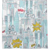 漫画ブックシティ:ヴィンテージパターン シャワーカーテン (正面)