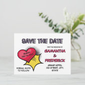 漫画ブックスタイルパーソナライズされたの保存日 招待状 (スタンド正面)