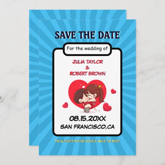 漫画ブックスタイルパーソナライズされたの保存日 招待状 (正面/裏面)