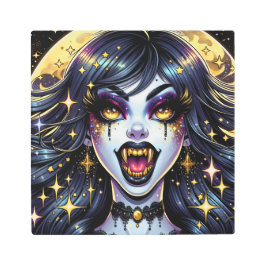 漫画ブックスタイルヴァンパイアハローウィンパーティ メタルプリント