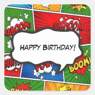 漫画ブックスタイル子供の誕生日パーティー スクエアシール