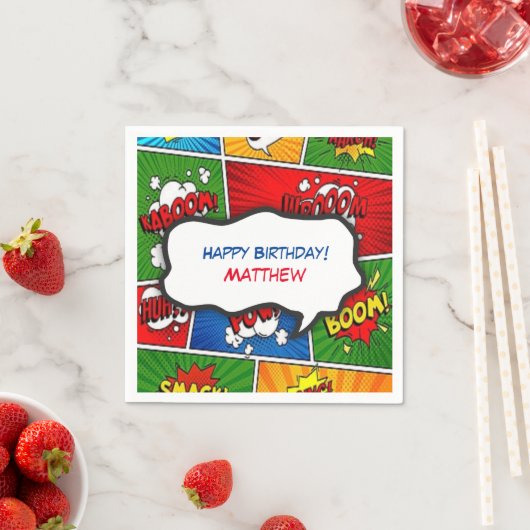 漫画ブックスタイル子供の誕生日パーティー スタンダードカクテルナプキン (インサイチュ)