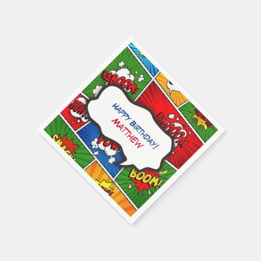 漫画ブックスタイル子供の誕生日パーティー スタンダードカクテルナプキン (角)