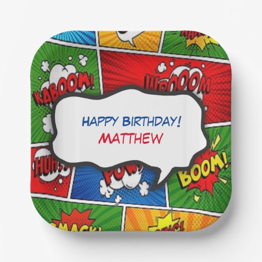 漫画ブックスタイル子供の誕生日パーティー ペーパープレート (正面)