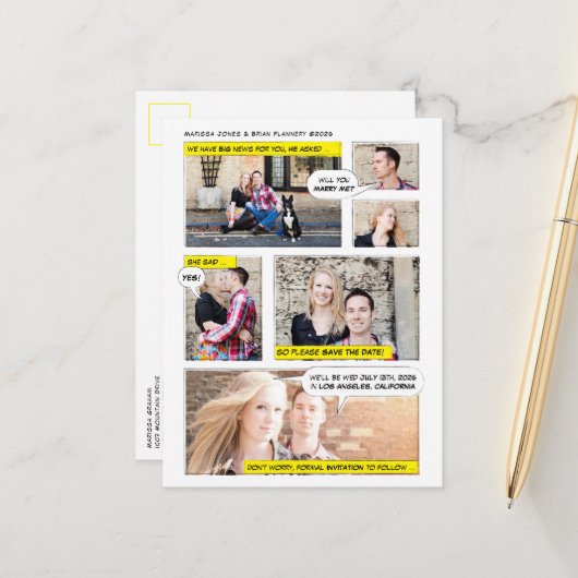 漫画ブックスタイル日付の保存 案内ポストカード (正面/裏面インサイチュ)