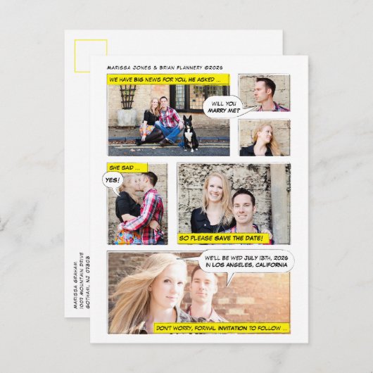 漫画ブックスタイル日付の保存 案内ポストカード (正面/裏面)